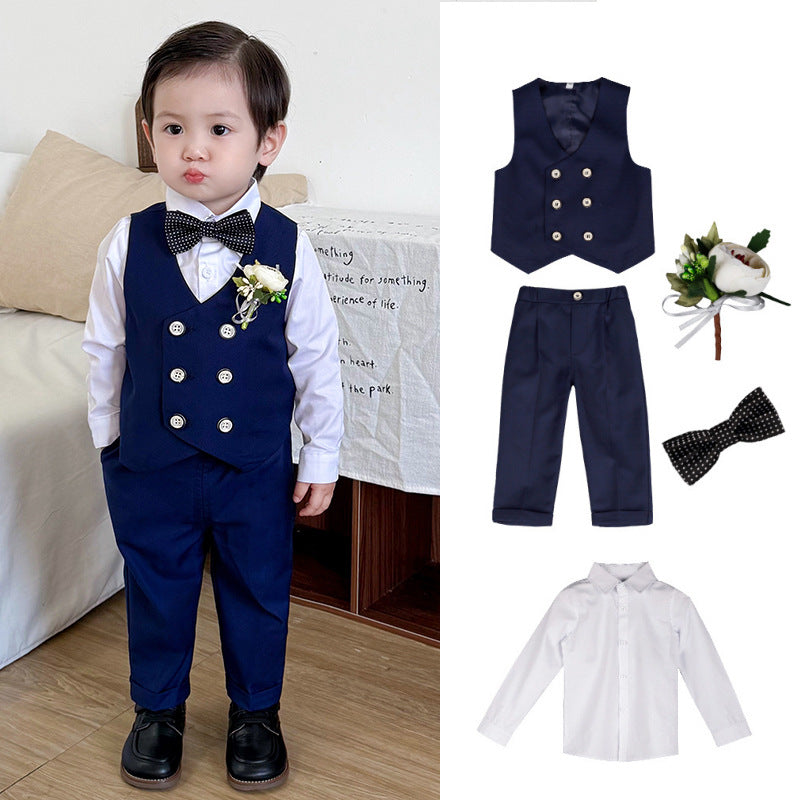 Boys Formal Suit Set with Bow Tie and Corsage