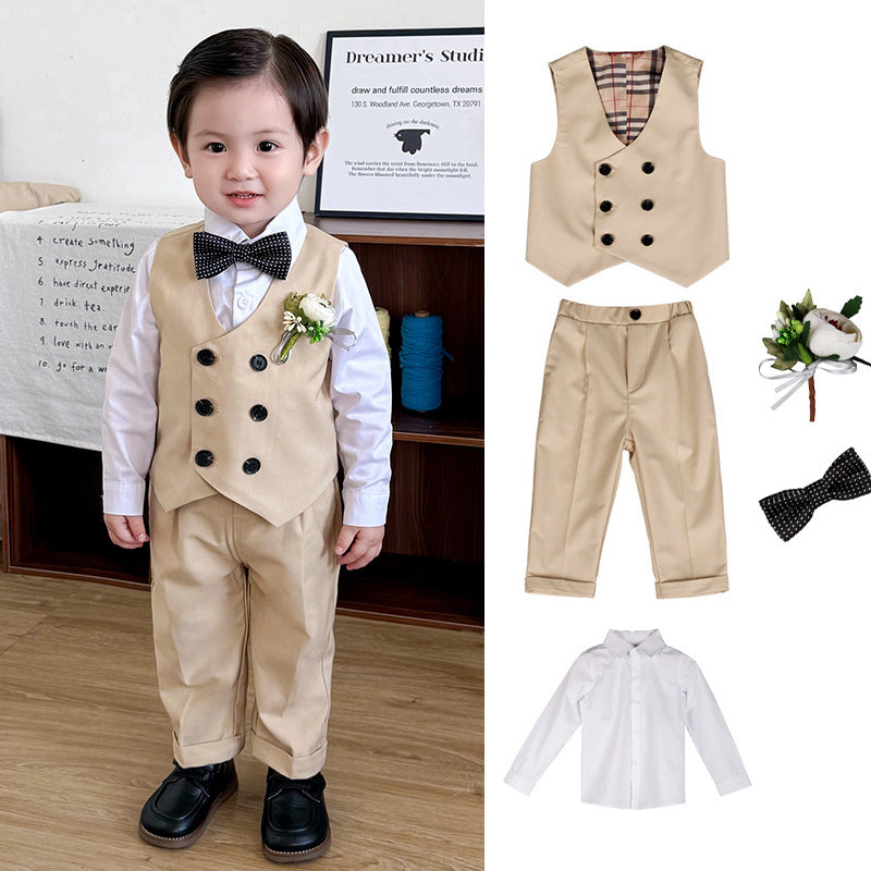 Boys Formal Suit Set with Bow Tie and Corsage