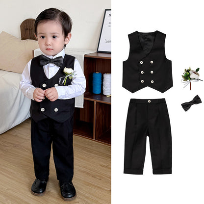 Boys Formal Suit Set with Bow Tie and Corsage