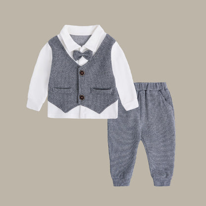 Boys Formal Two-Piece Suit Cotton Shirt and Vest Set