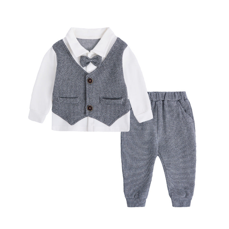 Boys Formal Two-Piece Suit Cotton Shirt and Vest Set