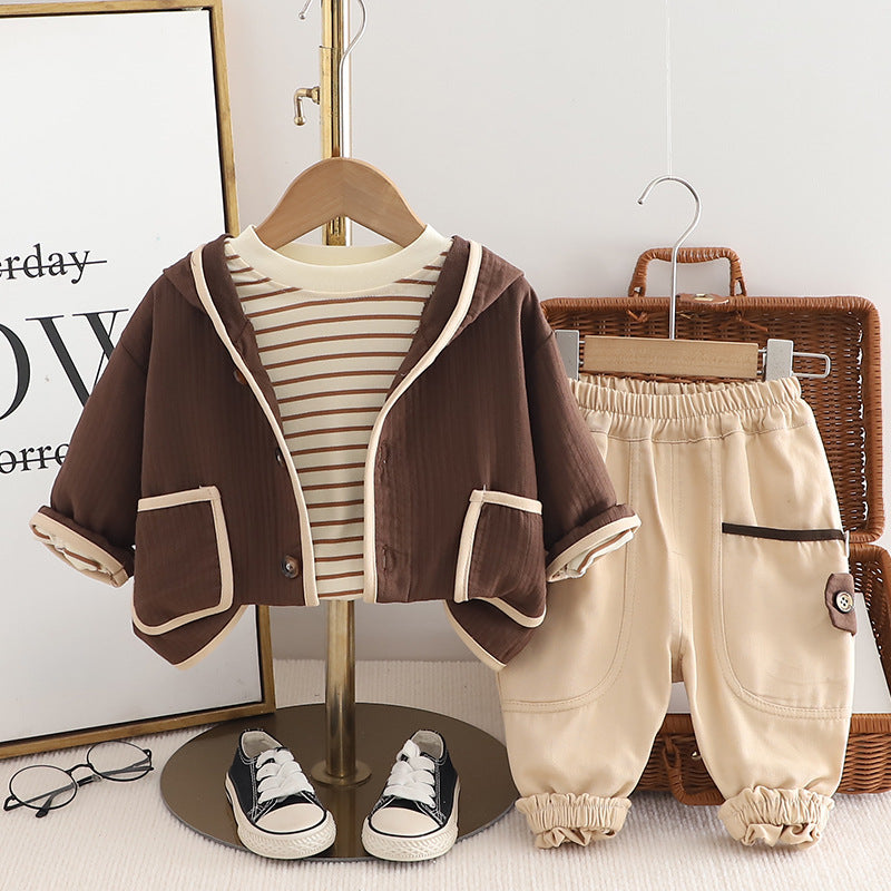 Boys Hooded Three-Piece Cotton Outfit