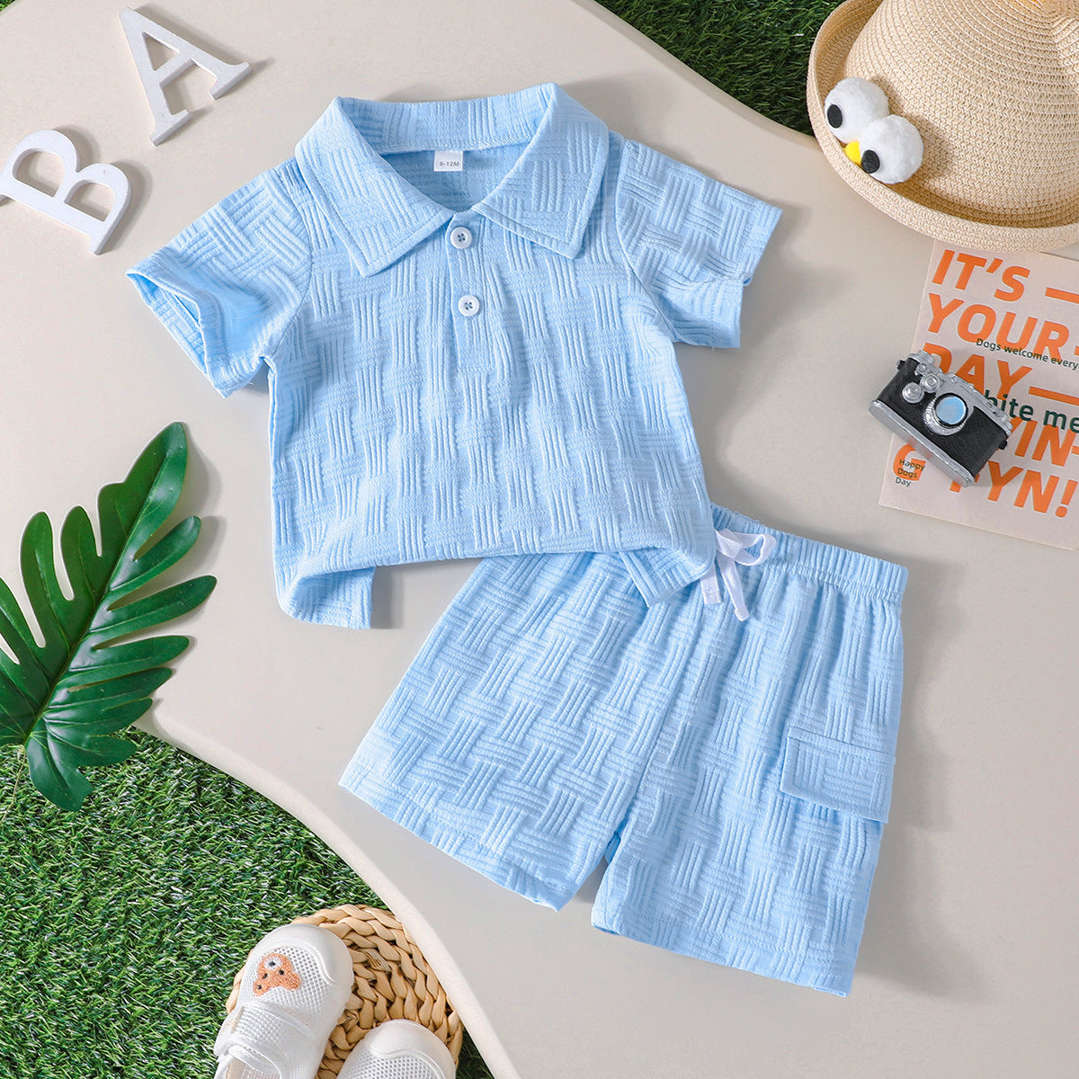 Boys Jacquard Polo Shirt and Shorts Set