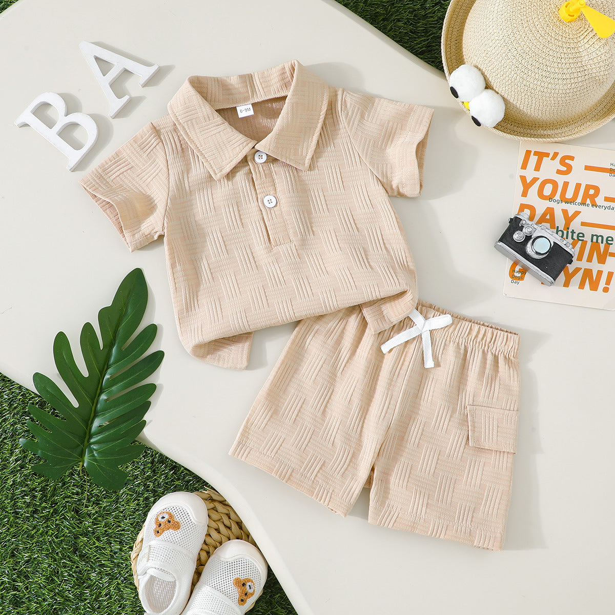 Boys Jacquard Polo Shirt and Shorts Set