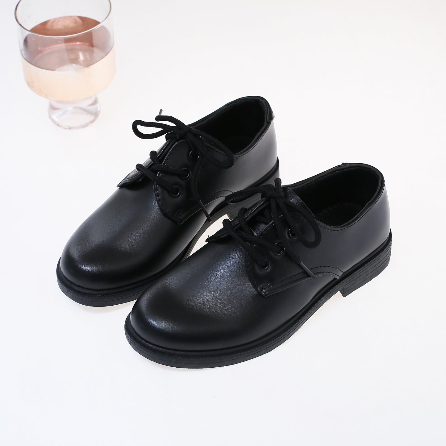 Boys Leather School Shoes Black British Style