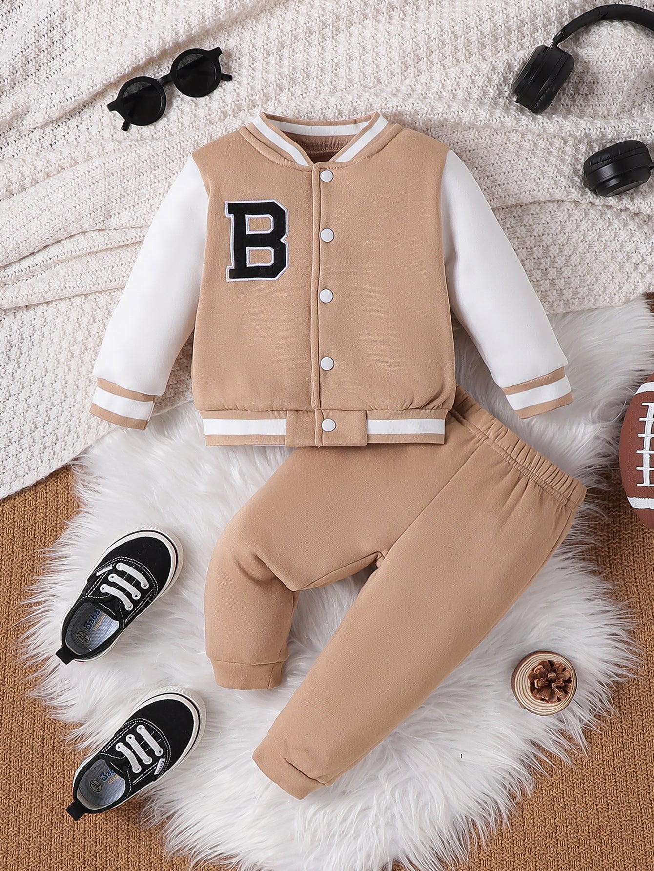Boys Letter Embroidered Baseball Suit Set