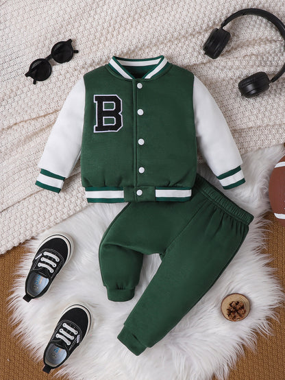 Boys Letter Embroidered Baseball Suit Set