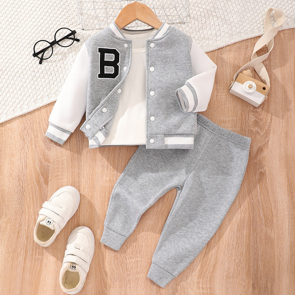 Boys Letter Embroidered Baseball Suit Set