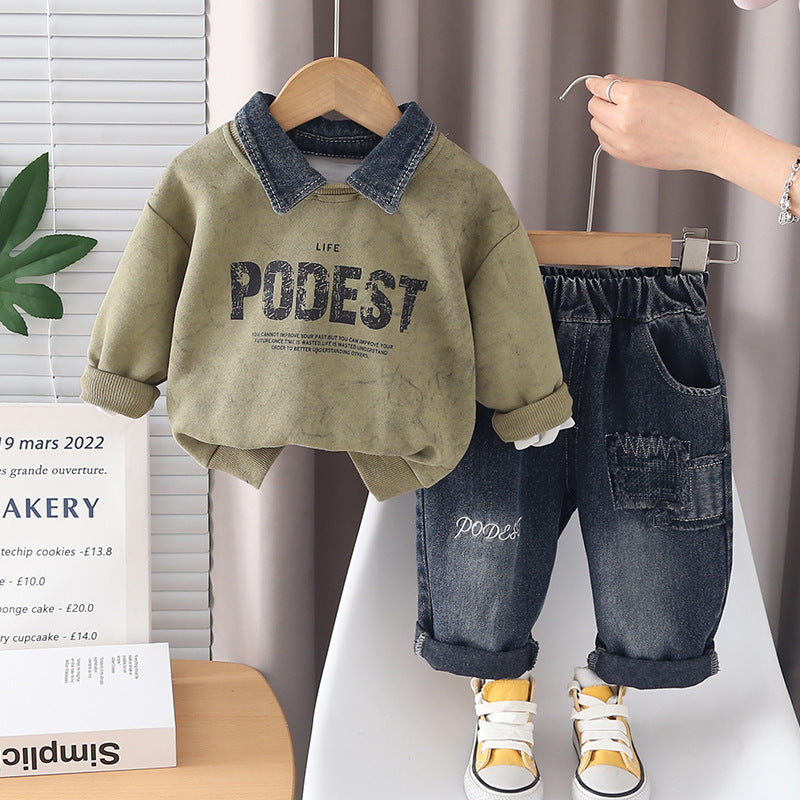 Boys Letter Print Cotton Sweatshirt Pants