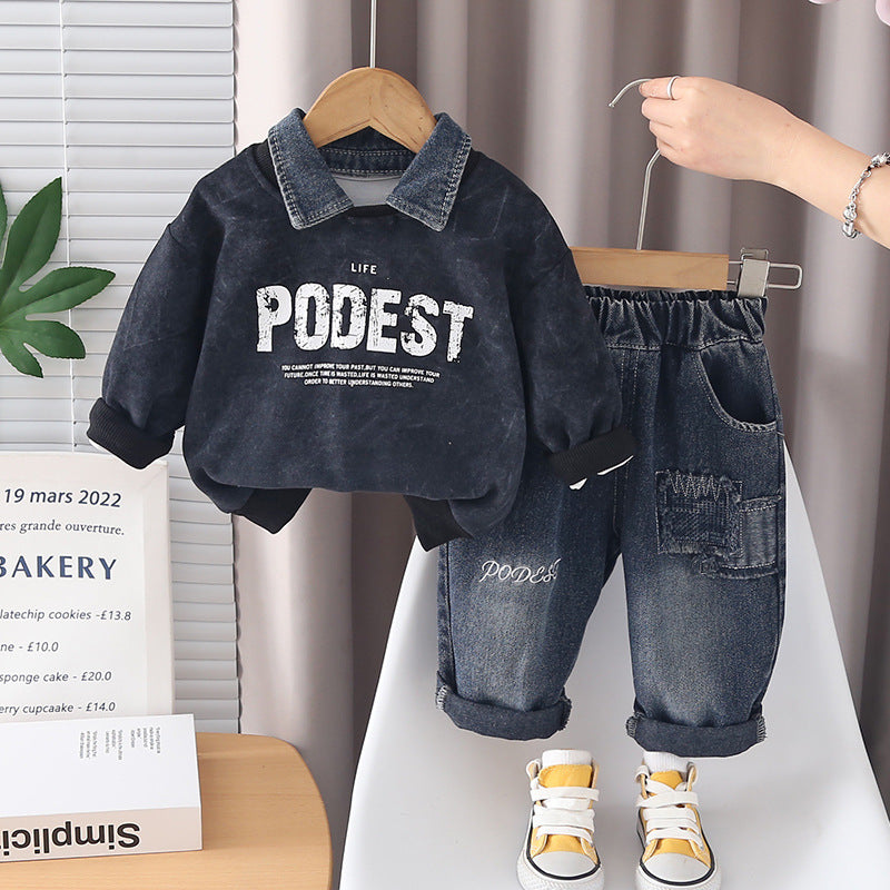 Boys Letter Print Cotton Sweatshirt Pants