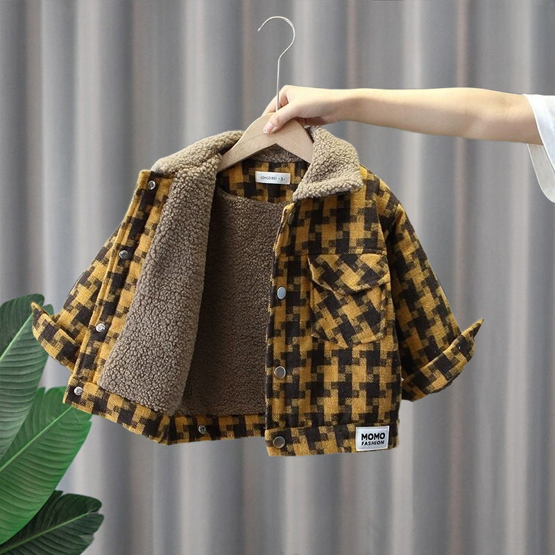 Boys Plaid Fleece Hooded Jacket