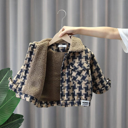 Boys Plaid Fleece Hooded Jacket