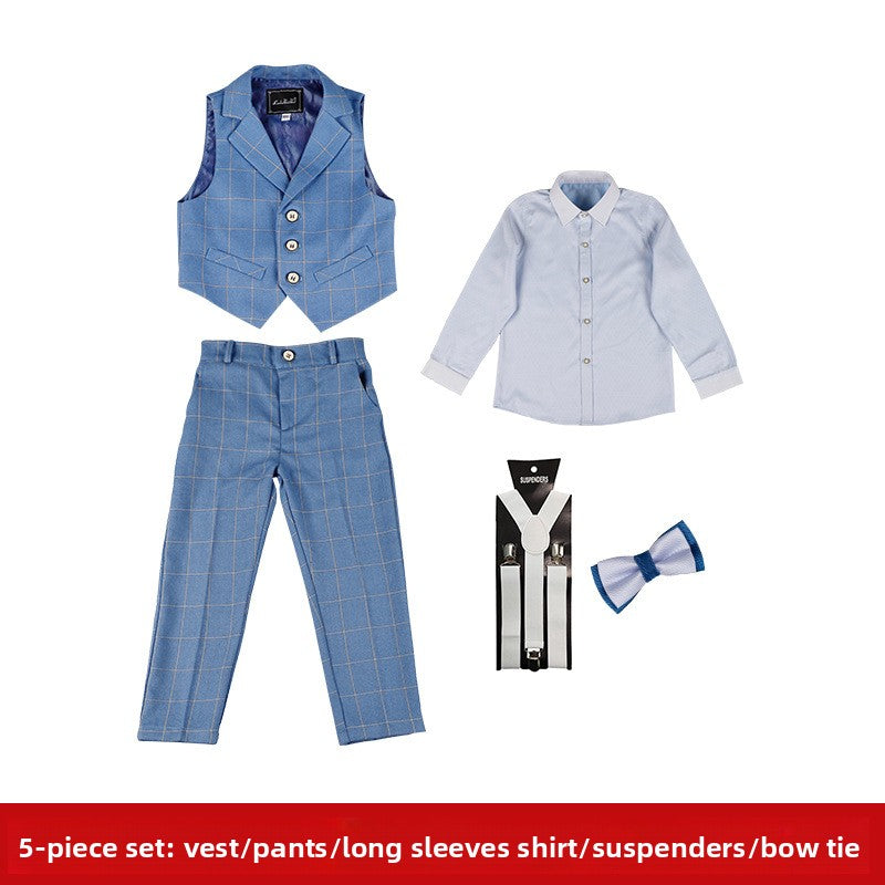 Boys Plaid Three-Piece Suit