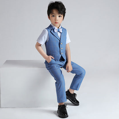 Boys Plaid Three-Piece Suit