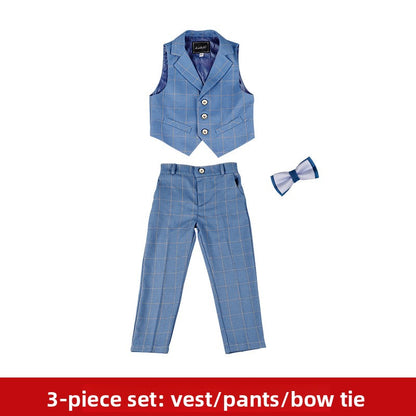 Boys Plaid Three-Piece Suit