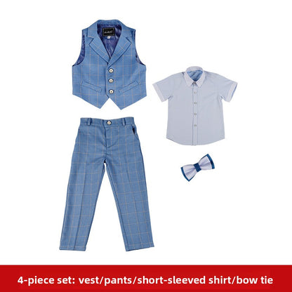 Boys Plaid Three-Piece Suit
