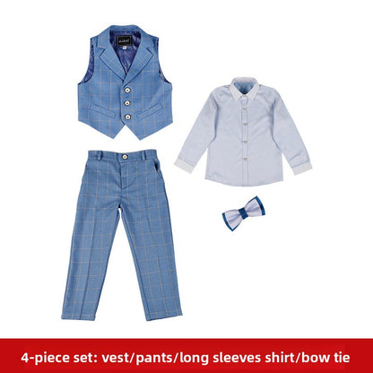 Boys Plaid Three-Piece Suit