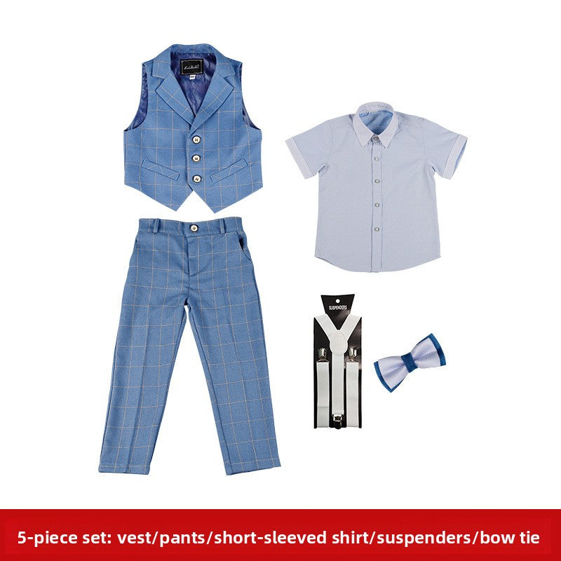 Boys Plaid Three-Piece Suit