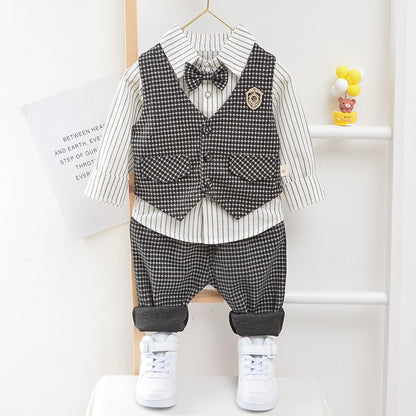 Boys Plaid Three-Piece Suit