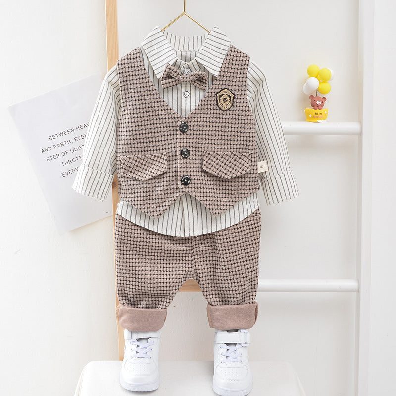 Boys Plaid Three-Piece Suit