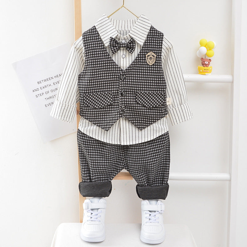 Boys Plaid Three-Piece Suit