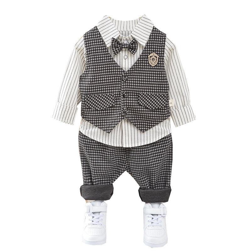 Boys Plaid Three-Piece Suit