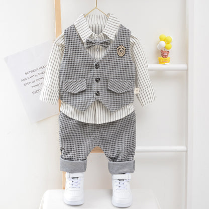 Boys Plaid Three-Piece Suit