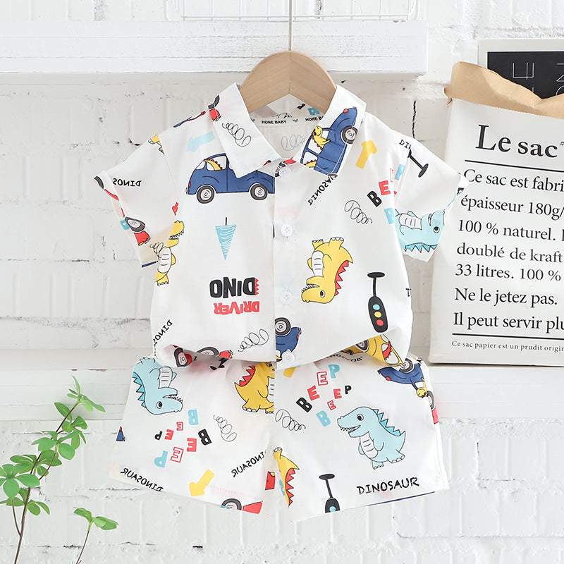 Boys Printed Short Sleeve Shirt and Shorts Set
