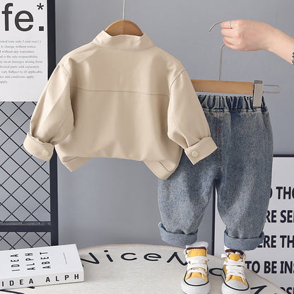 Boys PU Leather Jacket Three-Piece