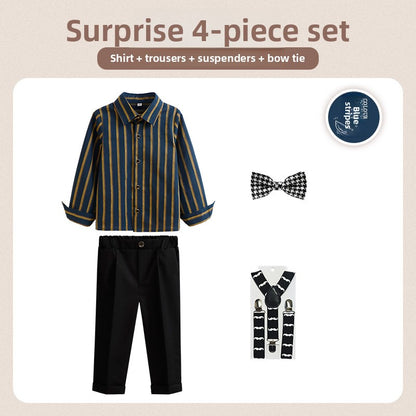 Boys Striped Suspenders Suit Set