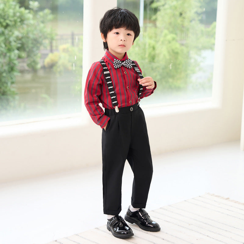 Boys Striped Suspenders Suit Set