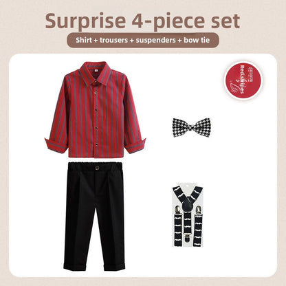 Boys Striped Suspenders Suit Set
