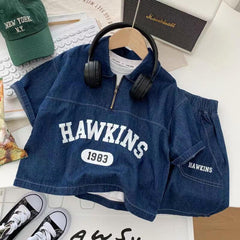 Blue denim zipper suit