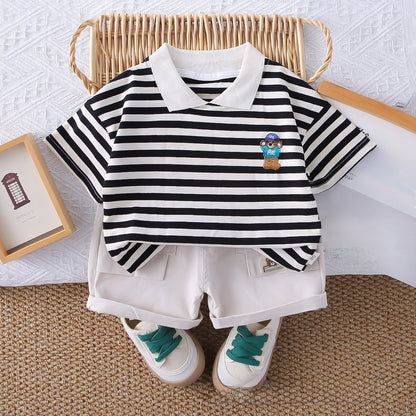 Boys Summer Short Sleeve Striped Polo Shirt Set