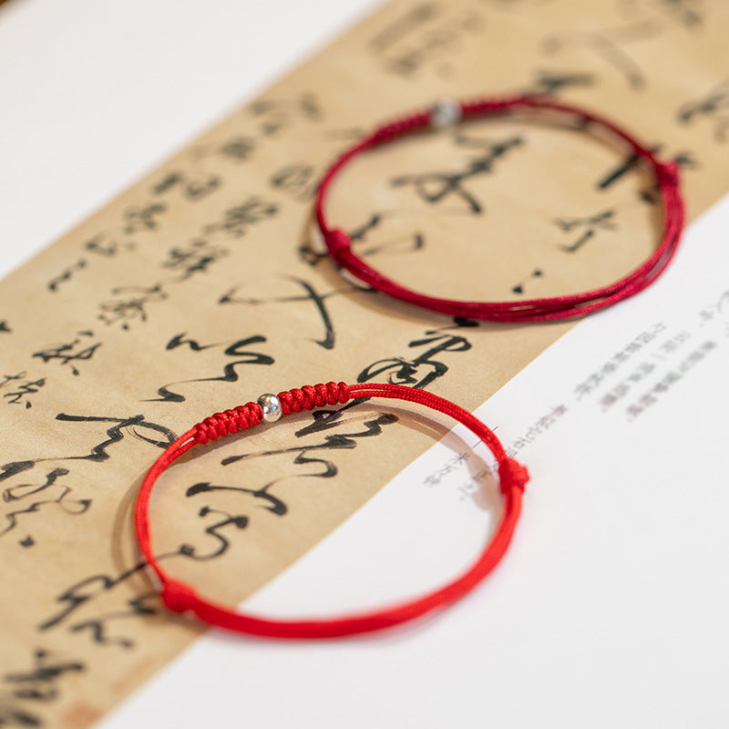Braided Red Rope Zodiac Bracelet with 925 Silver Beads