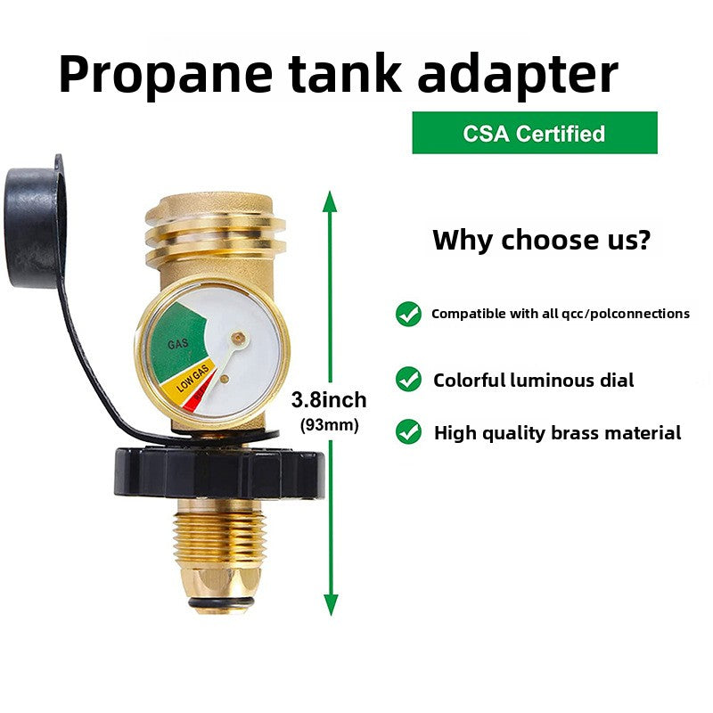 Brass Gas Tank Adapter with Pressure Gauge