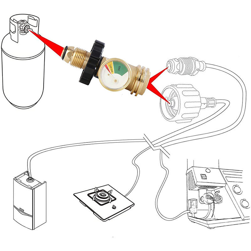 Brass Gas Tank Adapter with Pressure Gauge
