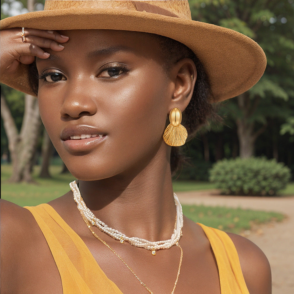 Brass Gold Plated Leaf Design Earrings