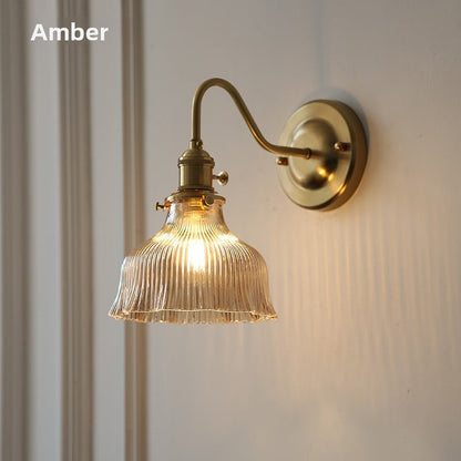 Brass green glass wall lamp