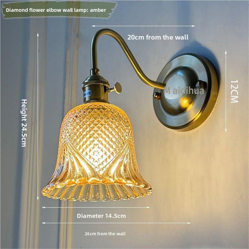 Brass green glass wall lamp