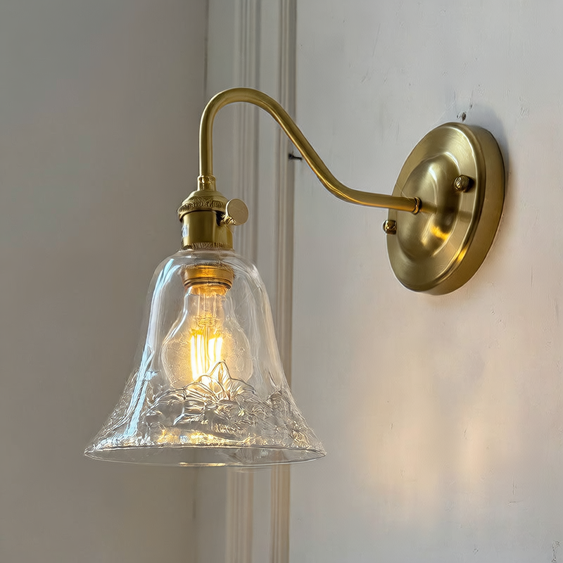 Brass green glass wall lamp