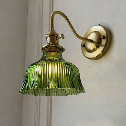 Brass green glass wall lamp