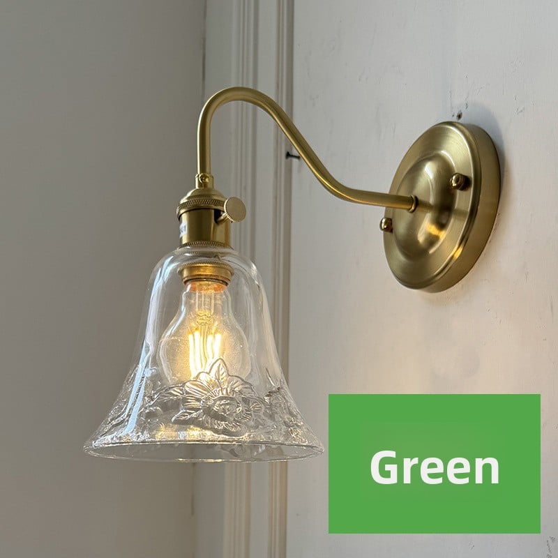 Brass green glass wall lamp
