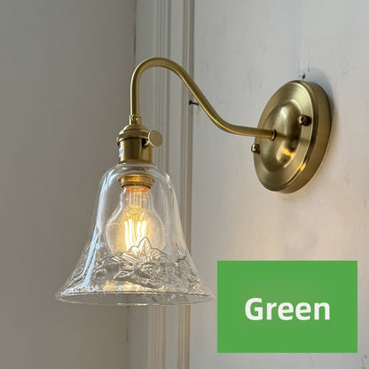 Brass green glass wall lamp