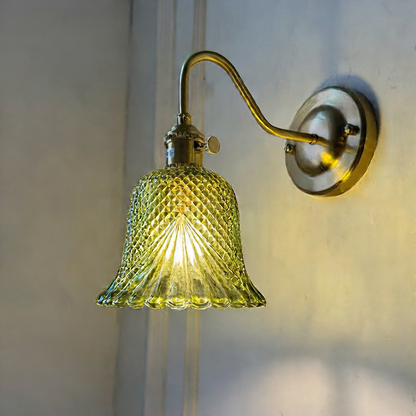 Brass green glass wall lamp