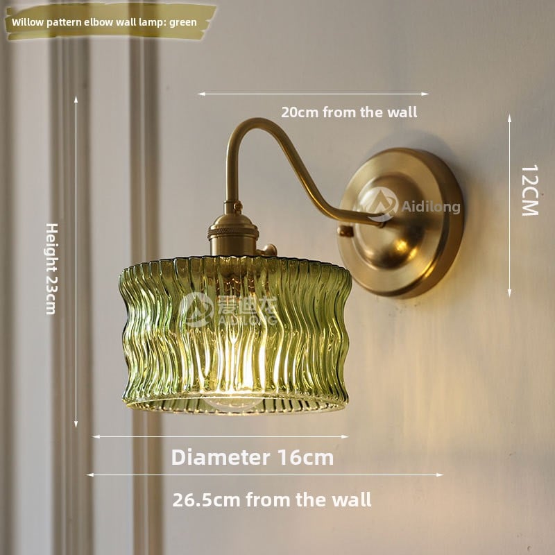 Brass green glass wall lamp