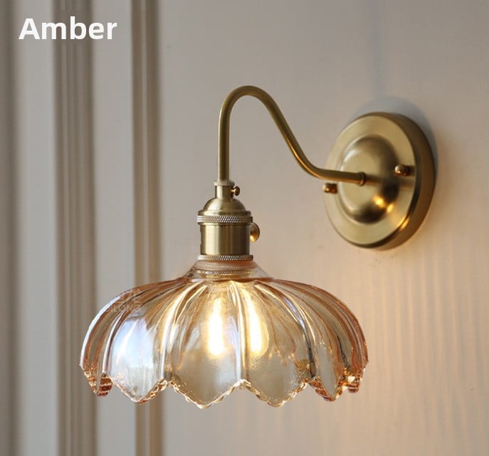 Brass green glass wall lamp