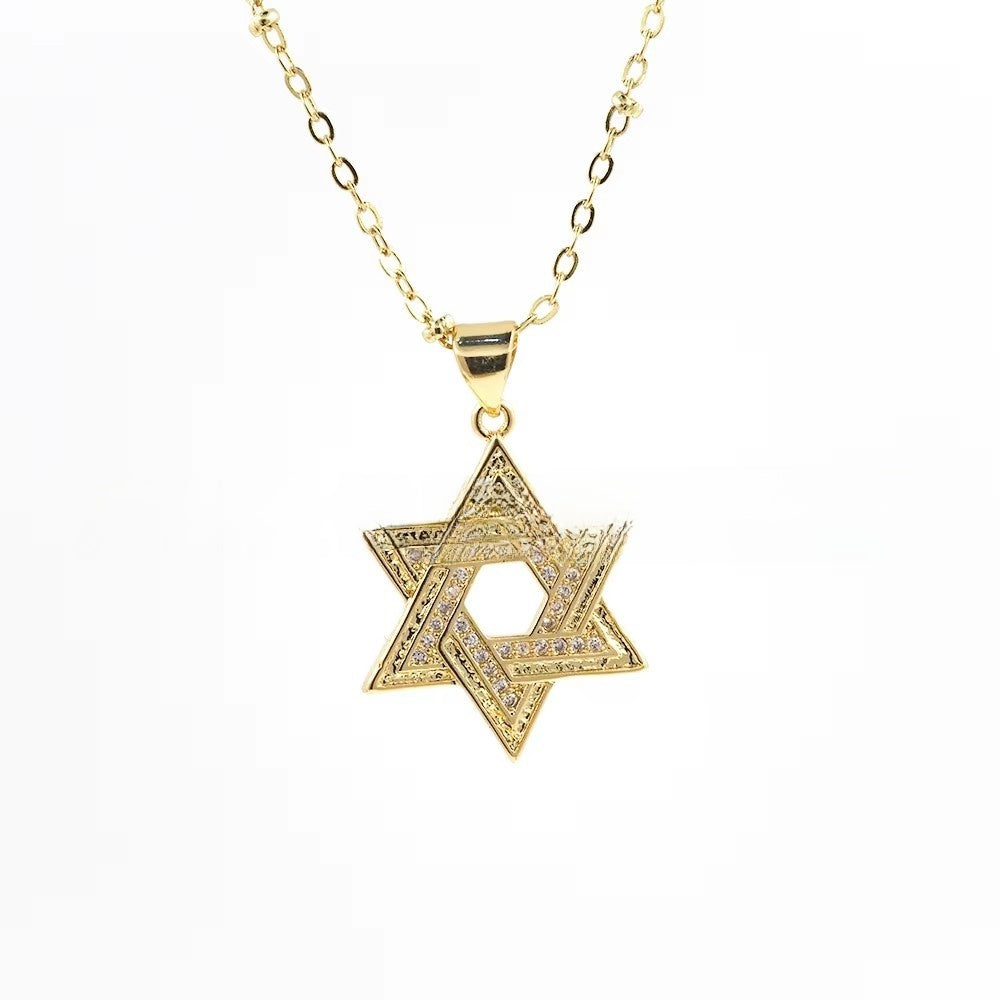 Brass Star of David Necklace with Zircon