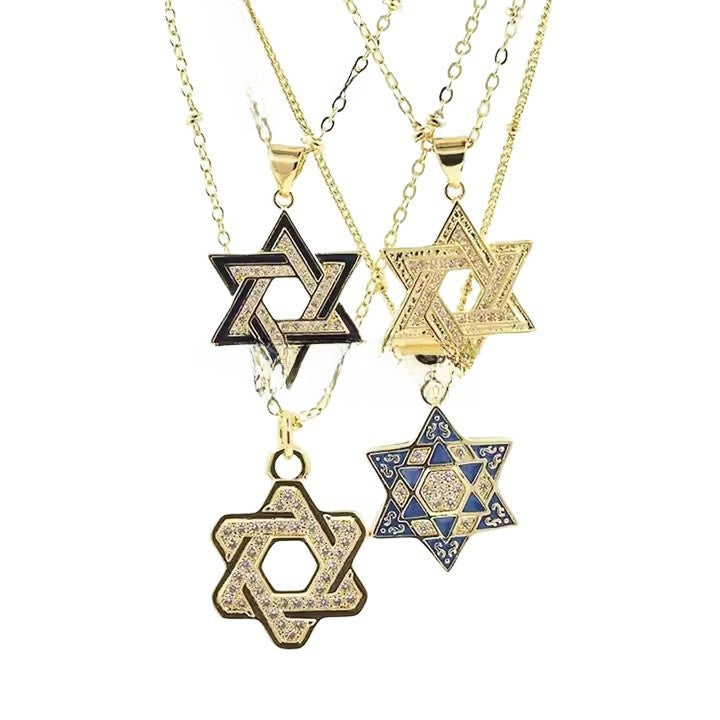 Brass Star of David Necklace with Zircon