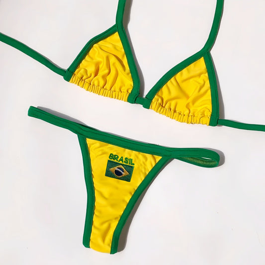 Brazil Flag Embroidered Bikini Swimwear